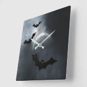 Spooky Halloween Bats in Eclipse Vierkante Klok (Hoek)