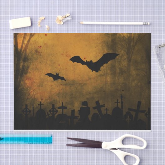 Spooky Halloween Bats in Graveyard Tissuepapier (Craft)