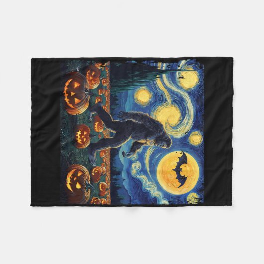Spooky Halloween Bigfoot Sterrennacht Van Gogh Fleece Deken (Voorkant (Horizontaal))