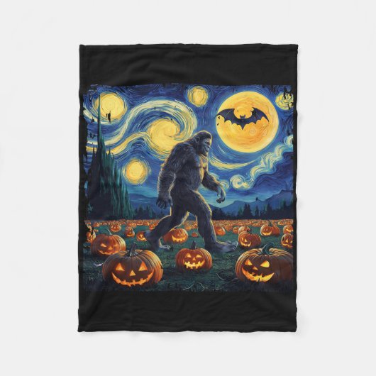 Spooky Halloween Bigfoot Sterrennacht Van Gogh Fleece Deken (Voorkant)
