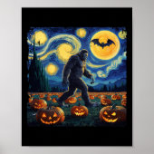Spooky Halloween Bigfoot Sterrennacht Van Gogh Poster (Voorkant)