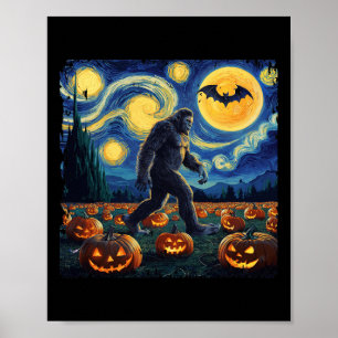 Spooky Halloween Bigfoot Sterrennacht Van Gogh Poster