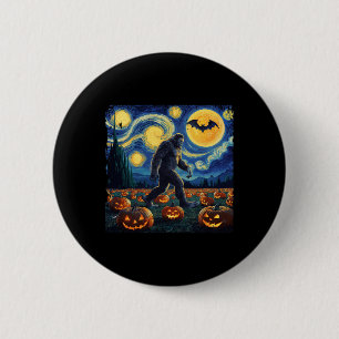 Spooky Halloween Bigfoot Sterrennacht Van Gogh Ronde Button 5,7 Cm