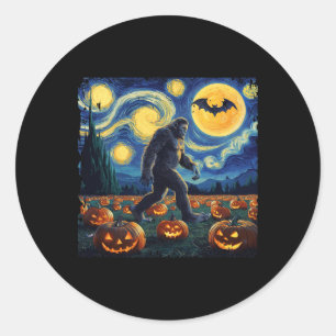 Spooky Halloween Bigfoot Sterrennacht Van Gogh Ronde Sticker