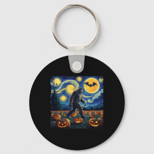 Spooky Halloween Bigfoot Sterrennacht Van Gogh Sleutelhanger