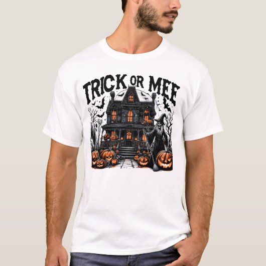 Spooky Halloween bijeenkomst met pompoenen T-shirt (Voorkant)