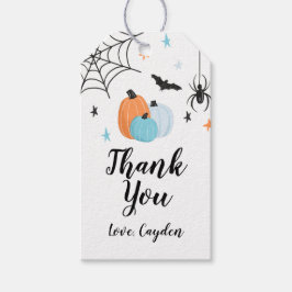 Spooky Halloween Birthday Blue Pumpkins Gift Label Cadeaulabel