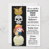 Spooky Halloween Birthday Girl Gold Pumpkins Party Kaart (Voorkant)
