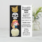 Spooky Halloween Birthday Girl Gold Pumpkins Party Kaart (Staand voorkant)