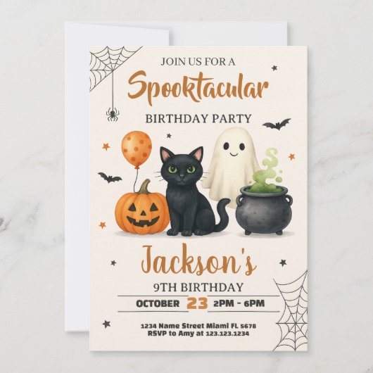 Spooky Halloween Birthday Invitation Kaart (Voorkant)
