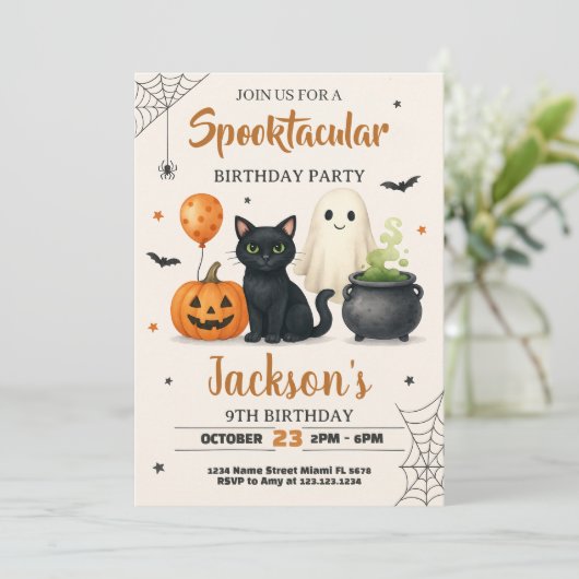 Spooky Halloween Birthday Invitation Kaart (Staand voorkant)