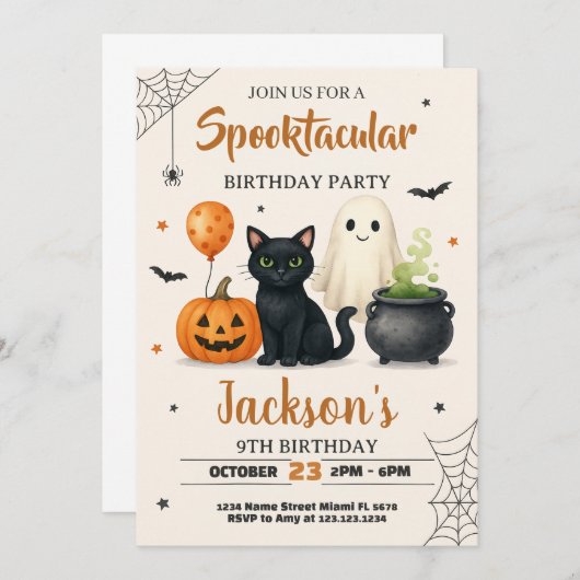 Spooky Halloween Birthday Invitation Kaart (Voorkant / Achterkant)