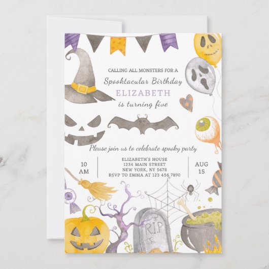 Spooky Halloween Birthday Invitation Kaart (Voorkant)