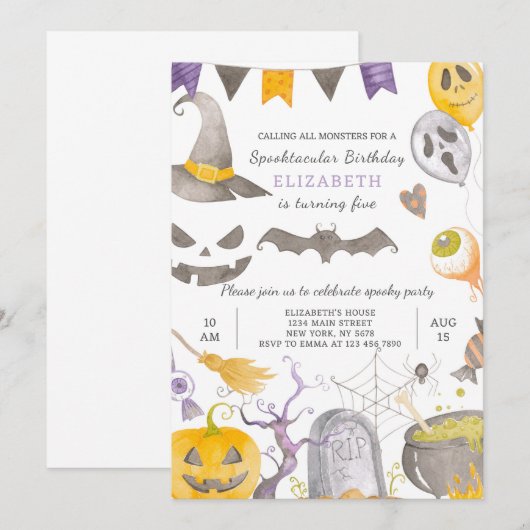 Spooky Halloween Birthday Invitation Kaart (Voorkant / Achterkant)
