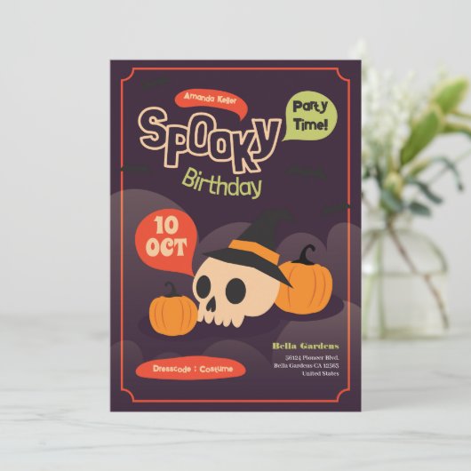 Spooky Halloween Birthday Invitation Kaart (Staand voorkant)