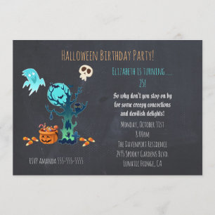 Spooky Halloween Birthday Party Invitation Kaart
