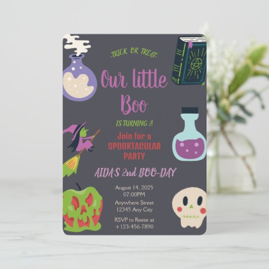 Spooky Halloween Birthday Party Invitation Kaart (Staand voorkant)