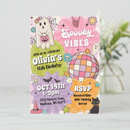 Spooky Halloween Birthday Party Invitation Kaart (Staand voorkant)