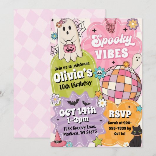 Spooky Halloween Birthday Party Invitation Kaart (Voorkant / Achterkant)