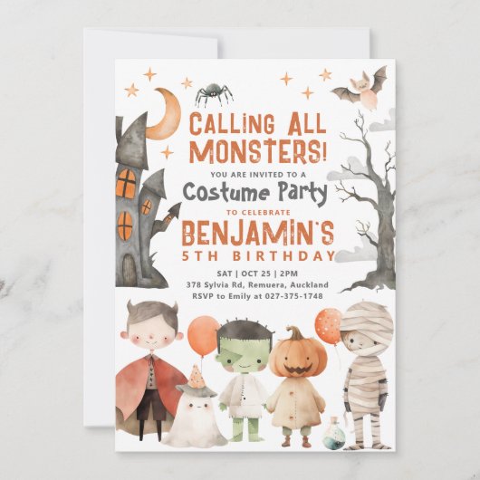 Spooky Halloween Birthday Party Invitation Kaart (Voorkant)