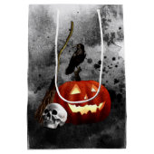 Spooky Halloween Birthday Pumpkin Crow Skull Medium Cadeauzakje (Achterkant)
