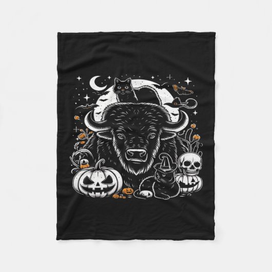 Spooky Halloween Bison Pumpkin Buffalo Cat Funny G Fleece Deken (Voorkant)