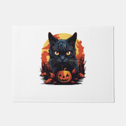 Spooky Halloween Black Cat Deurmat (Voorkant)