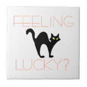 Spooky Halloween Black Cat met geluk? Tegeltje (Voorkant)