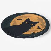 Spooky Halloween Black Cat Silhouette Volle Maan Papieren Bordje (Gekanteld)
