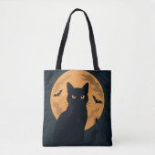 Spooky Halloween Black Cat Silhouette Volle Maan Tote Bag (Voorkant)