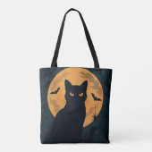 Spooky Halloween Black Cat Silhouette Volle Maan Tote Bag (Achterkant)