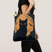 Spooky Halloween Black Cat Silhouette Volle Maan Tote Bag (Dichtbij)