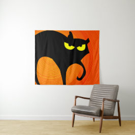 Spooky Halloween Black Cat Tapestry Wandkleed