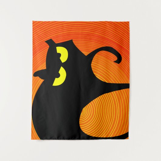 Spooky Halloween Black Cat Tapestry Wandkleed (Voorkant)