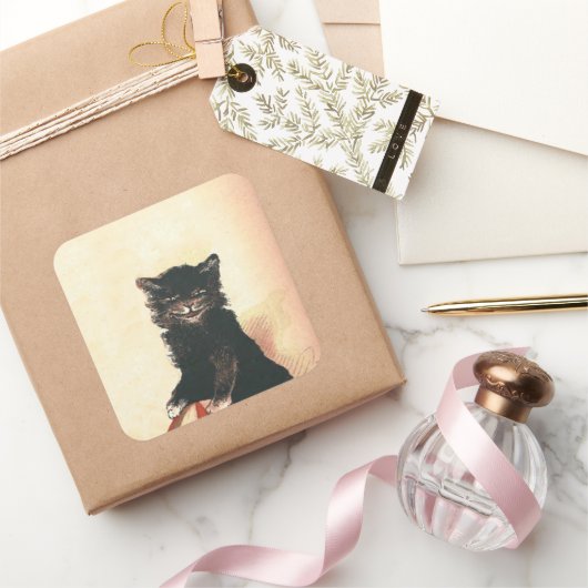 Spooky Halloween Black Cat Vierkante Sticker (Geschenken)