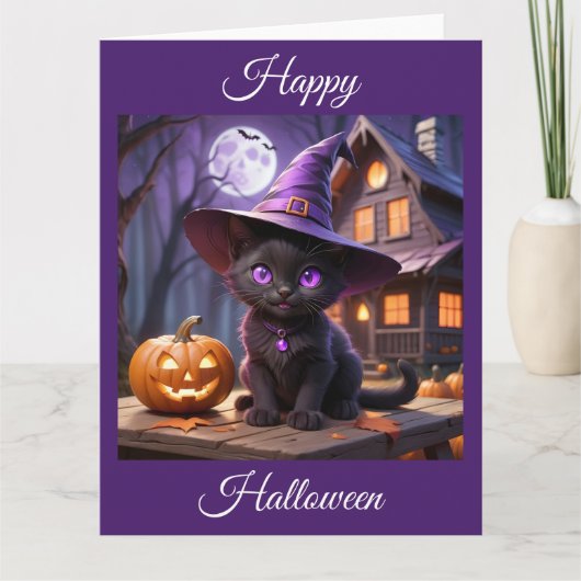 Spooky Halloween Black Kitten Kaart (Voorkant)
