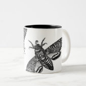 Spooky Halloween Black White  Skull Moth Tweekleurige Koffiemok (Voorkant rechts)