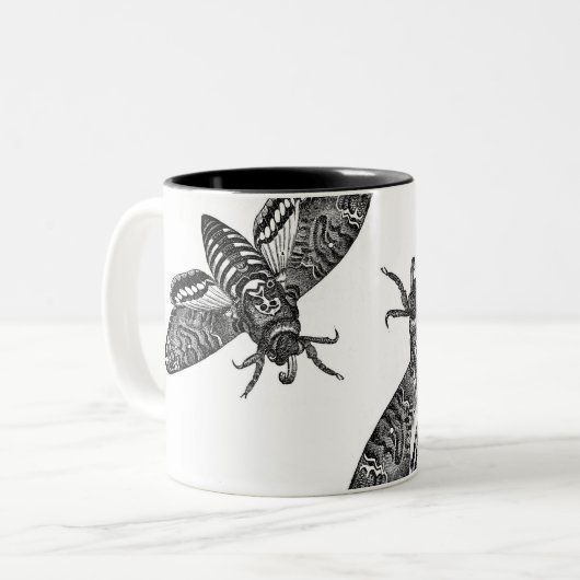 Spooky Halloween Black White  Skull Moth Tweekleurige Koffiemok (Voorkant links)