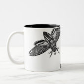 Spooky Halloween Black White  Skull Moth Tweekleurige Koffiemok (Links)