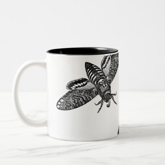 Spooky Halloween Black White  Skull Moth Tweekleurige Koffiemok (Links)