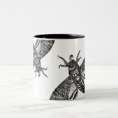 Spooky Halloween Black White  Skull Moth Tweekleurige Koffiemok (Center)