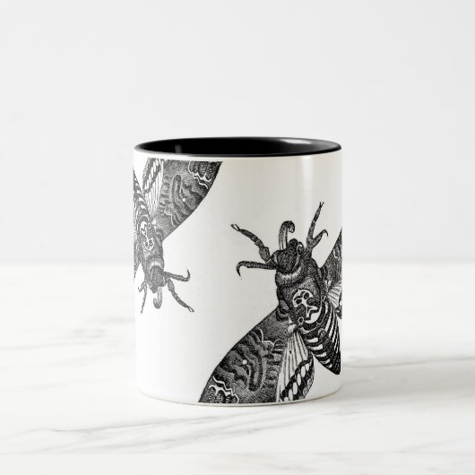 Spooky Halloween Black White  Skull Moth Tweekleurige Koffiemok (Center)