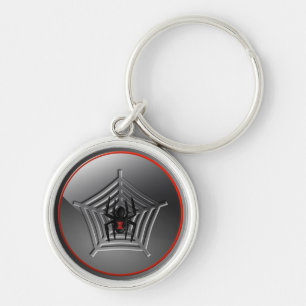 Spooky Halloween Black Widow Spider op een web Sleutelhanger