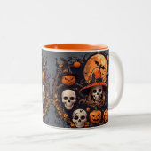 Spooky Halloween Boo Bat Pompoen Skull Witch Spide Tweekleurige Koffiemok (Voorkant rechts)