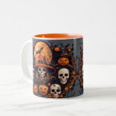 Spooky Halloween Boo Bat Pompoen Skull Witch Spide Tweekleurige Koffiemok (Voorkant links)