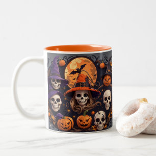 Spooky Halloween Boo Bat Pompoen Skull Witch Spide Tweekleurige Koffiemok