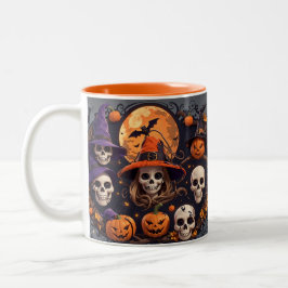 Spooky Halloween Boo Bat Pompoen Skull Witch Spide Tweekleurige Koffiemok