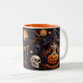 Spooky Halloween Boo Bat Pompoen Skull Witch Spide Tweekleurige Koffiemok (Voorkant rechts)