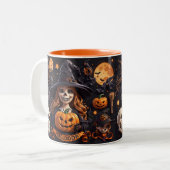 Spooky Halloween Boo Bat Pompoen Skull Witch Spide Tweekleurige Koffiemok (Voorkant links)