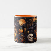 Spooky Halloween Boo Bat Pompoen Skull Witch Spide Tweekleurige Koffiemok (Center)